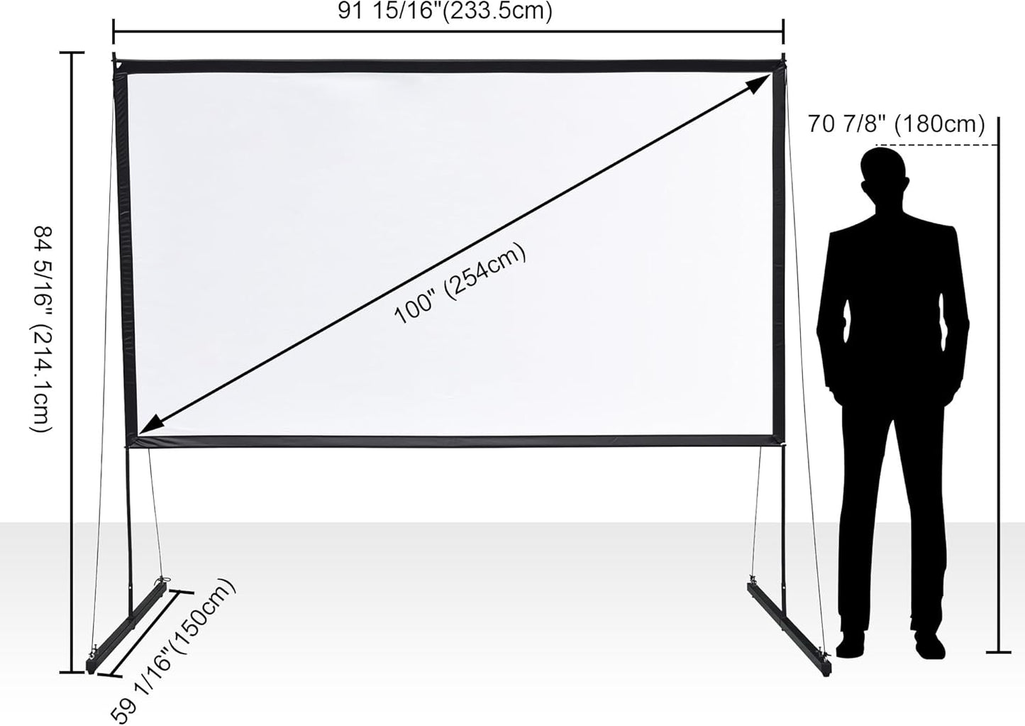 100" Detachable Projector Screen and Stand Outdoor Portable Movie Projection 16:9 4K HD Home Theater Camping Backyard Cinema with Carry Bag