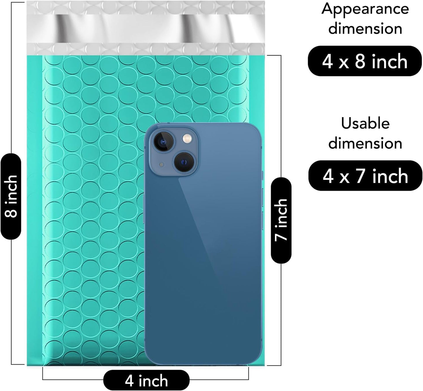 Fuxury Small Bubble Mailers 4x8" 100 Pack, Teal Bubble Mailer, Self Seal Padded Envelopes Gifts Mailing Envelopes Bubble Padded, Bubble Envelopes for Shipping, Small Business Usable Size 4x7"