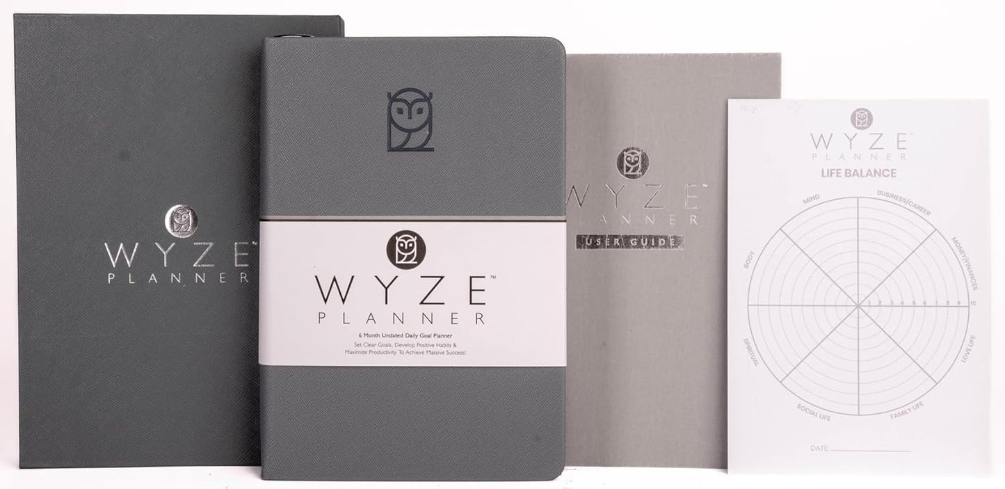 Undated Daily Planner – 6-Month A5 Productivity Organizer with Full Page Per Day, Hourly Schedule, Goal Setting, Habit Tracker, Weekly & Monthly Pages – Hardcover Time Management Notebook (Gray)