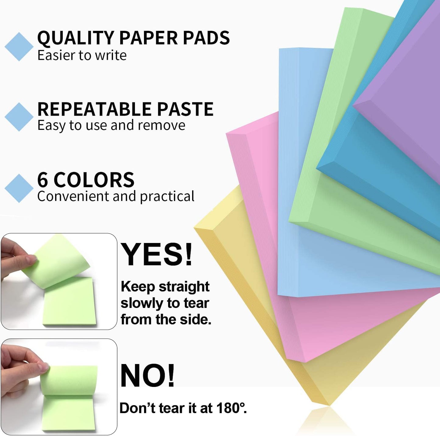 MyLifeUNIT Sticky Notes 3x3, Bulk Pack 54 Note Pads 5400 Sheets for Daily Reminder, Self-Stick Notes with 6 Assorted Colors