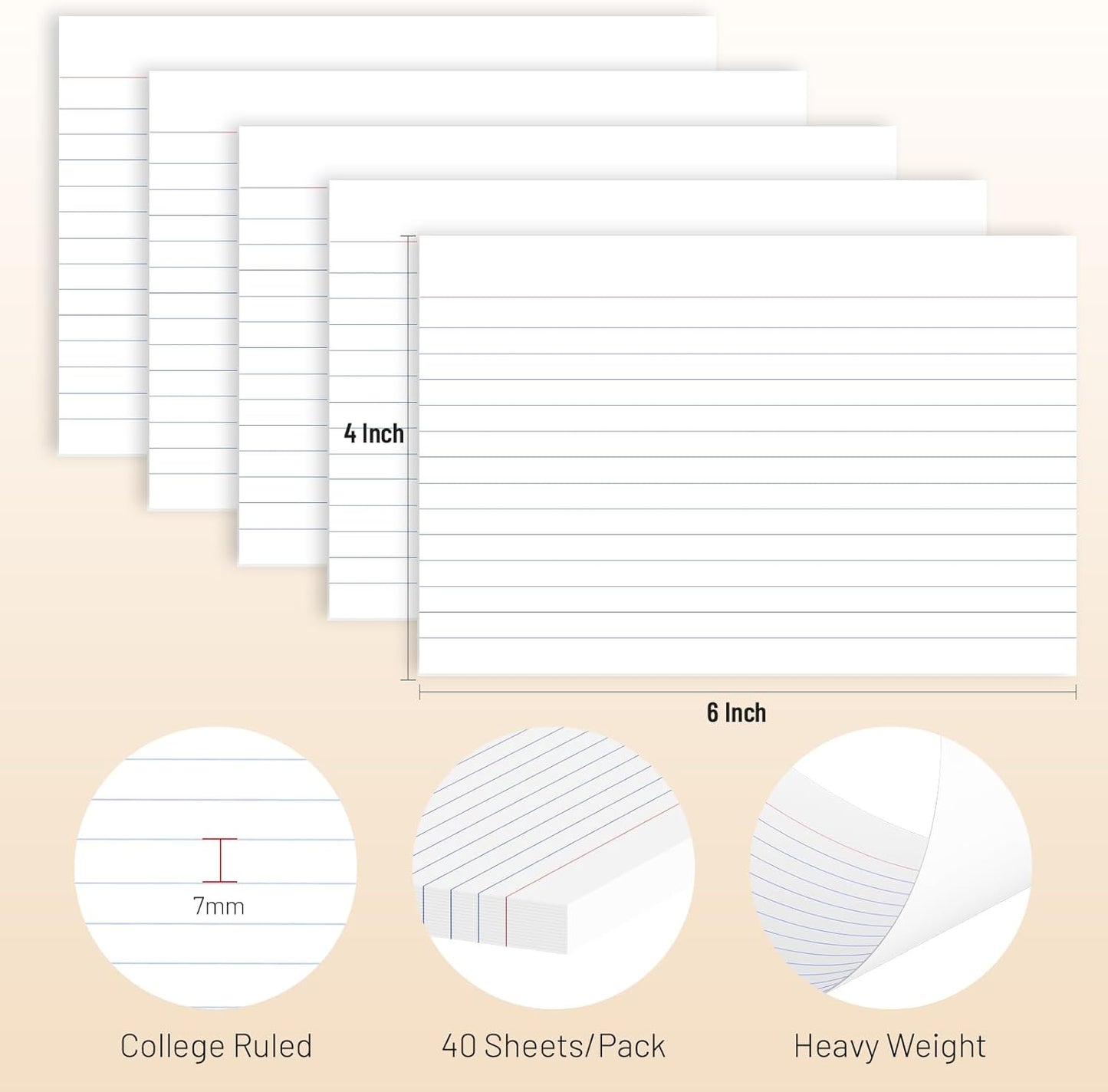 200 Pcs Index Cards 4 x 6 Inch Ruled White Index Cards, College Ruled Flash Cards for School, College, Office and Home Organization, Durable Study To Do List Note Cards with Ruled Lines, 5 Pack of 40