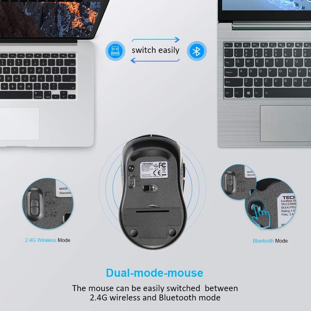 TECKNET Wireless Bluetooth Mouse for MacBook, 2-in-1 Bluetooth Mice for Laptop (BT 5.0+2.4G USB) (NOT Silent)