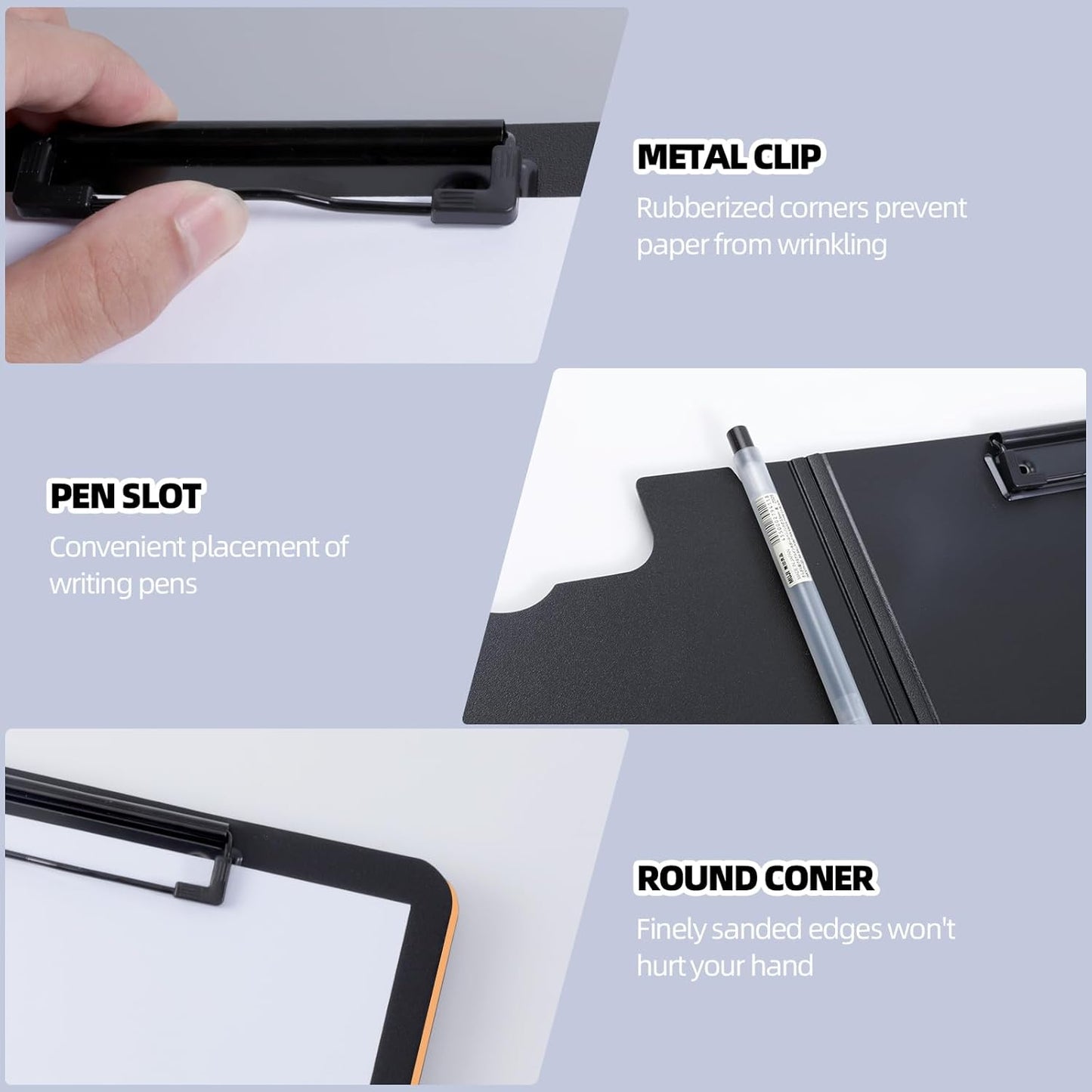 Clipboard Folder, 2 Pcs A4 Foldable Clipboard with Horizontal and Vertical Double Metal Clips, 360 Degree Foldable Binder Clipboards with Pen Holder, File Cover Work Folder Clipboards, Orange