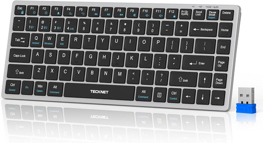 TECKNET Bluetooth Keyboard Rechargeable, 4-Device (2.4G+3BT) Wireless Keyboard, Ultra-Slim Quiet Typing, 14 Hotkeys Computer Keyboard for PC/Laptop/Smart TV/Tablet