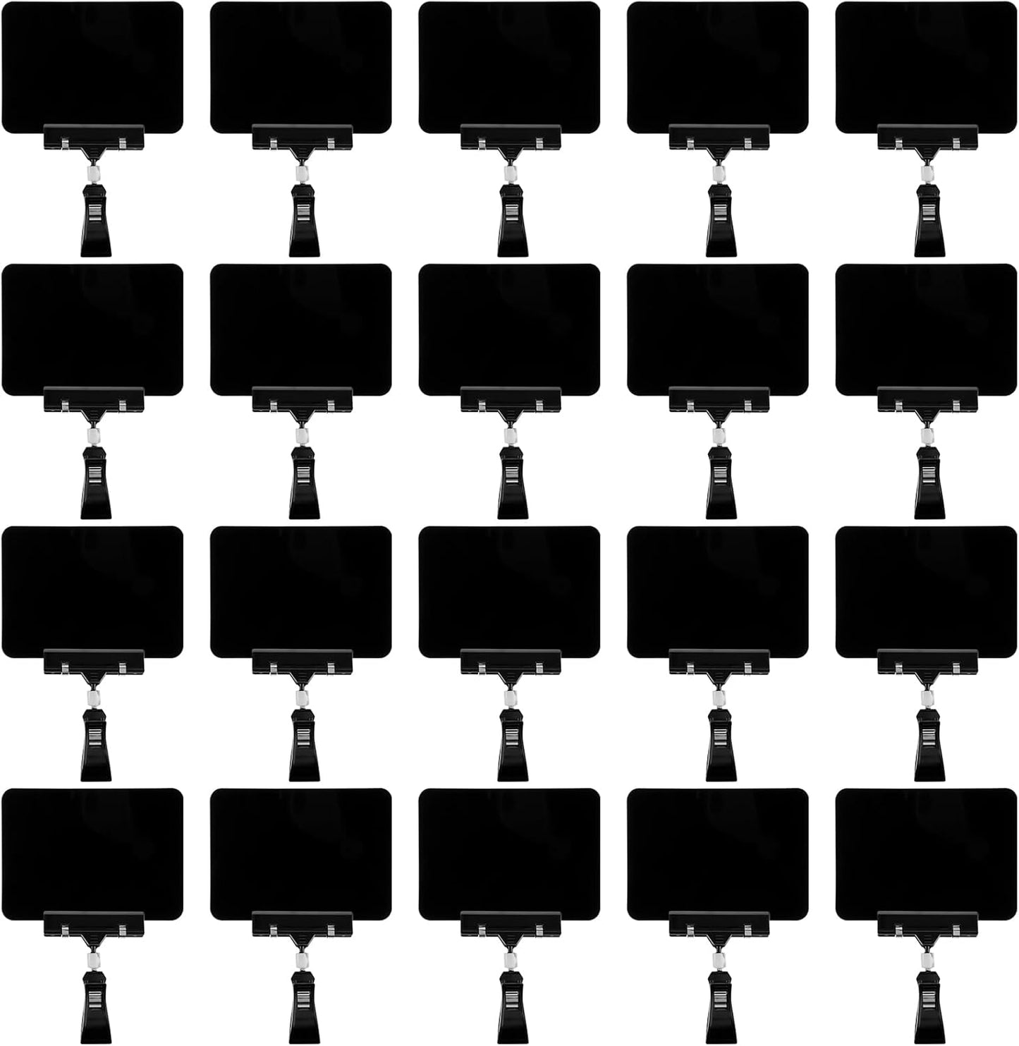 20Pack Mini Chalkboard Signs with Rotatable Clip, Erasable Double Sided Blackboard Clips Plastic Merchandise Sign Display Clip Holder for Food, Store Signs Displays (Black)