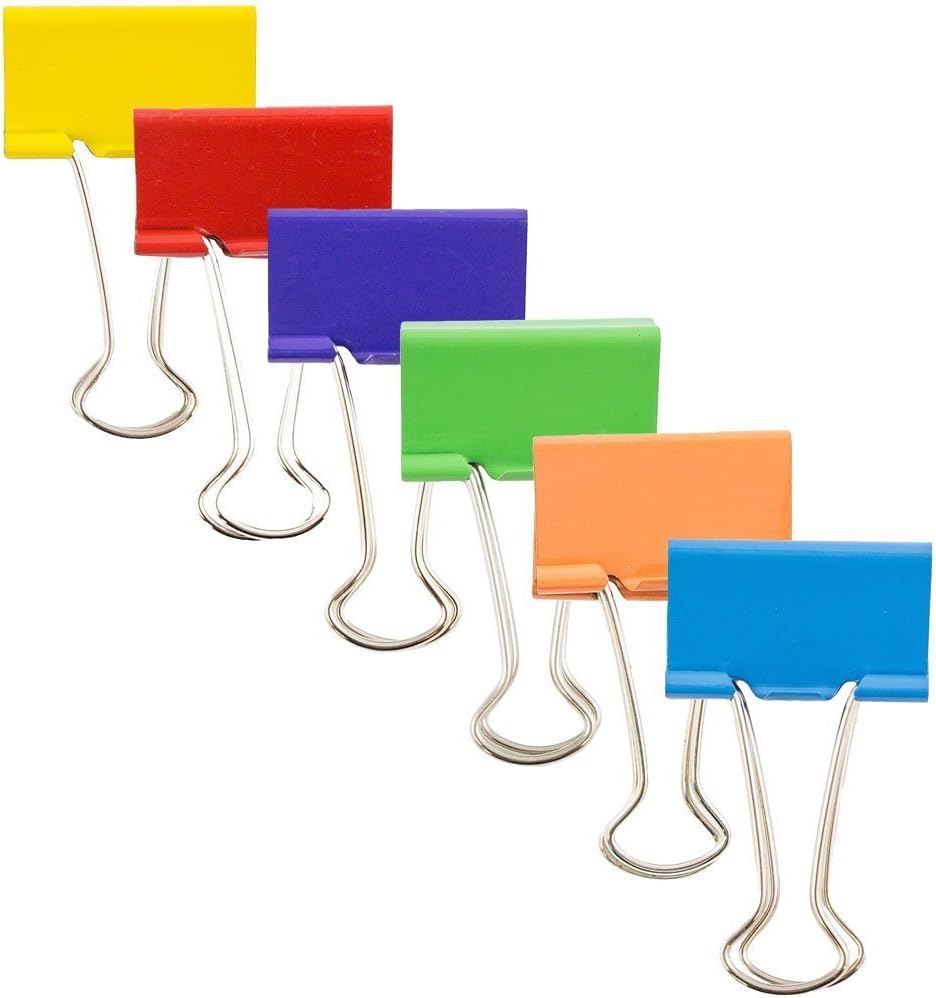 JAM PAPER Colorful Binder Clips - Large - 1 1/2 Inch (41 mm) - Assorted Binderclips - 6 Packs of 12