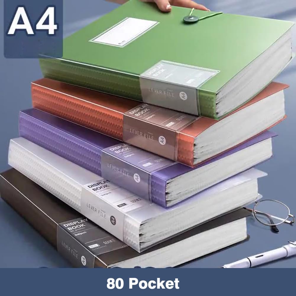 A4 80 Pockets 160/Sides Display Book Paper Document Holder, Business Presentation Book Presentation Folder (80 Pockets Transparent Pink)