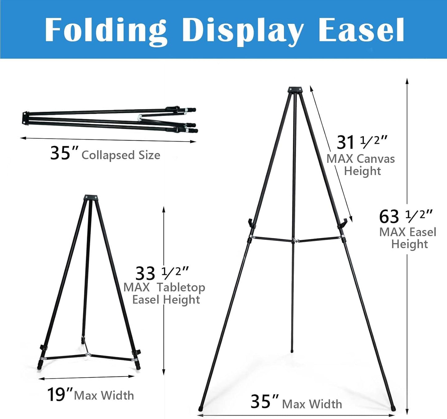 Falling in Art 66" Aluminum Display Easel Stand, Presentation Stand with Adjustable Height for Signs, Posters, and Whiteboards, Black 6 Pack