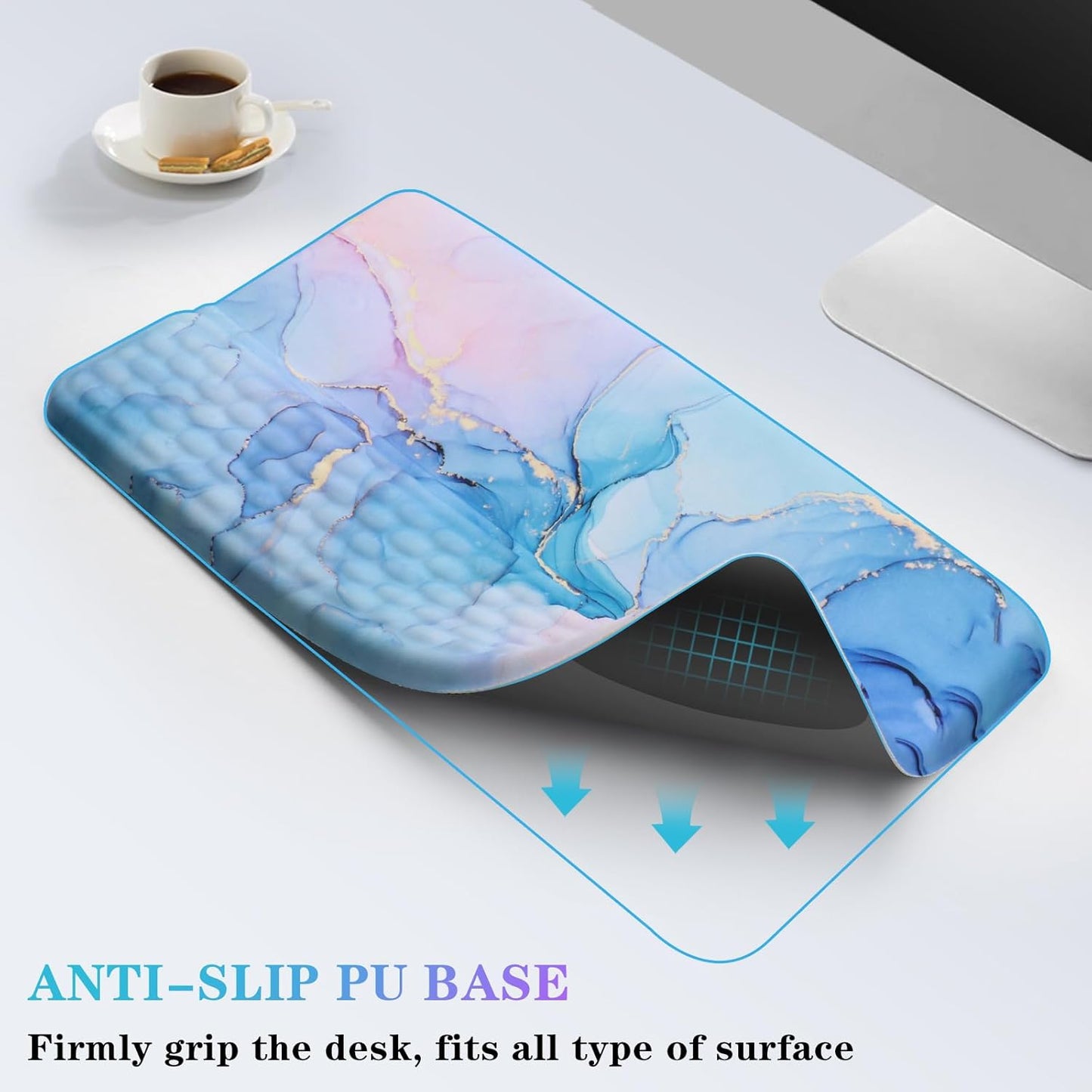 Computer Keyboard Stand with Wrist Rest, Ergonomic Tilted Keyboard Holder - Keyboard Riser with Wrist Pad - Keyboard Tray Support for Office Home - Aqua Marble