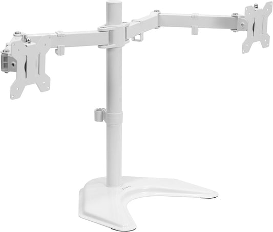 VIVO Dual LED LCD Monitor Mount, Free-Standing Desk Stand for 2 Screens up to 32 Inch, Heavy-Duty Fully Adjustable Arms with Max VESA 100x100mm, White, STAND-V032FW