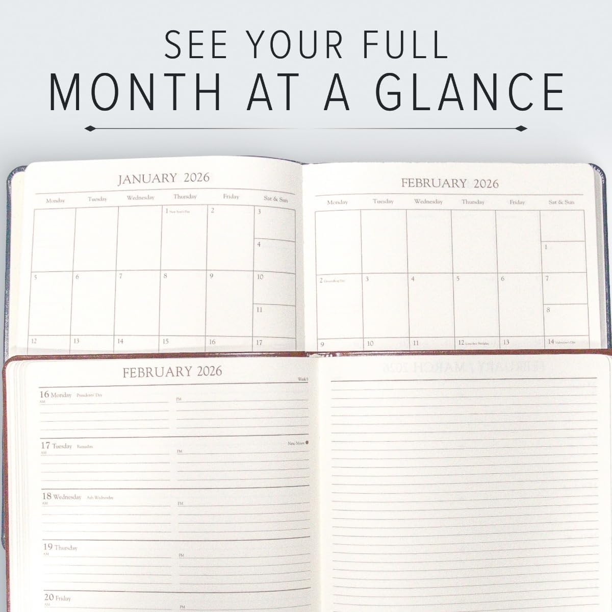 Gallery Leather Academic Planner 2025-2026, Teacher and Student Weekly Monthly Planner, Elegantly Bound Calendar with Gold-Gilded Page Edges, 18 Months - Acadia Pool - 9x7"