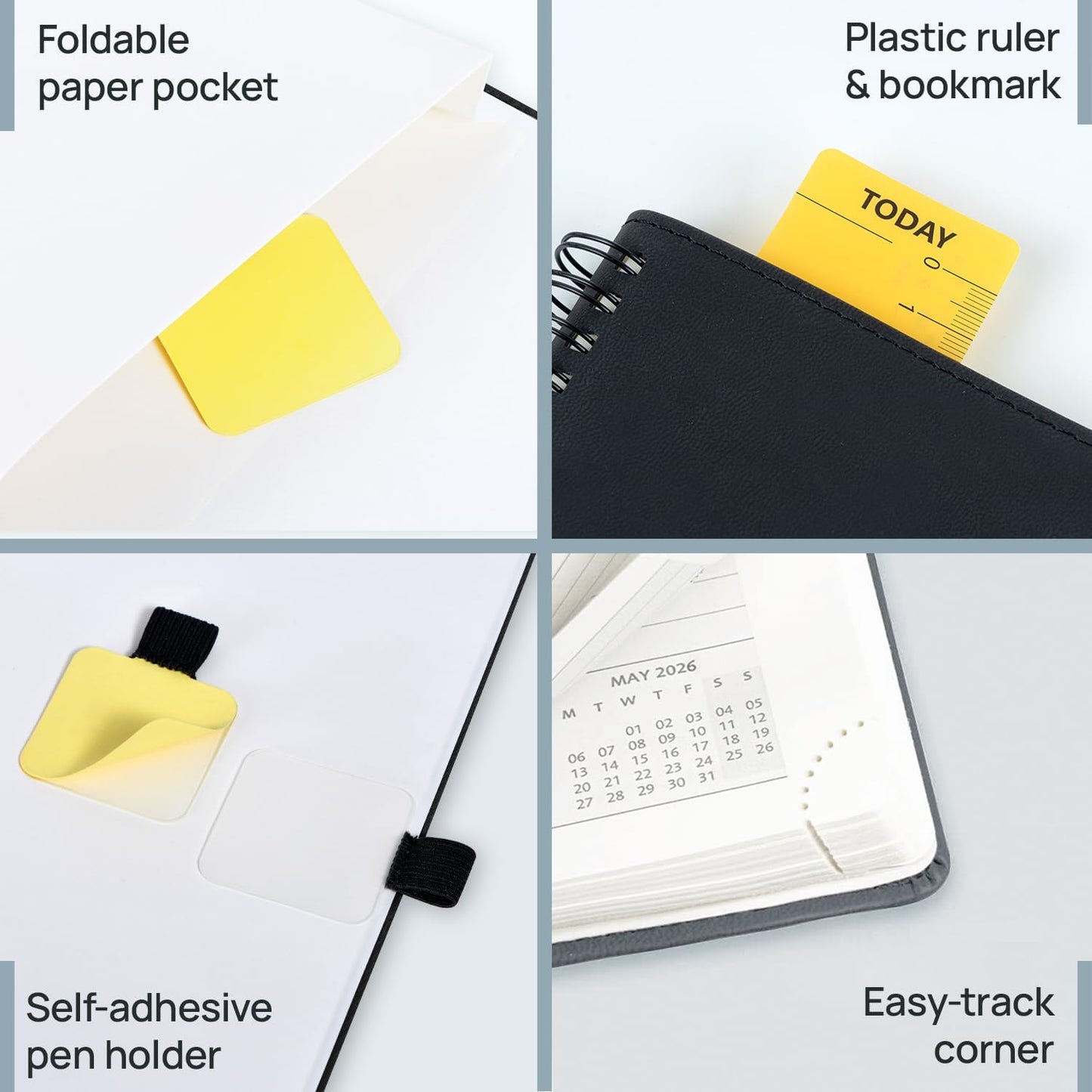 POPRUN Pocket 2026 Planner (Small Size- 4'' x 6.25'') Weekly and Monthly for Purse - Calendar 2026 (Jan. 2026 - Dec.2026) with Soft Cover, Plastic Ruler - Pink