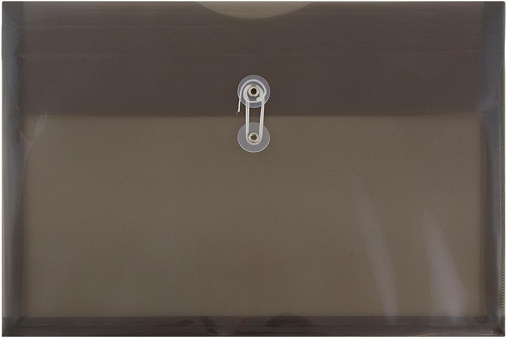 JAM PAPER Plastic Envelopes with Button & String Tie Closure - Legal Booklet - 9 3/4 x 14 1/2 - Smoke Gray - 12/Pack