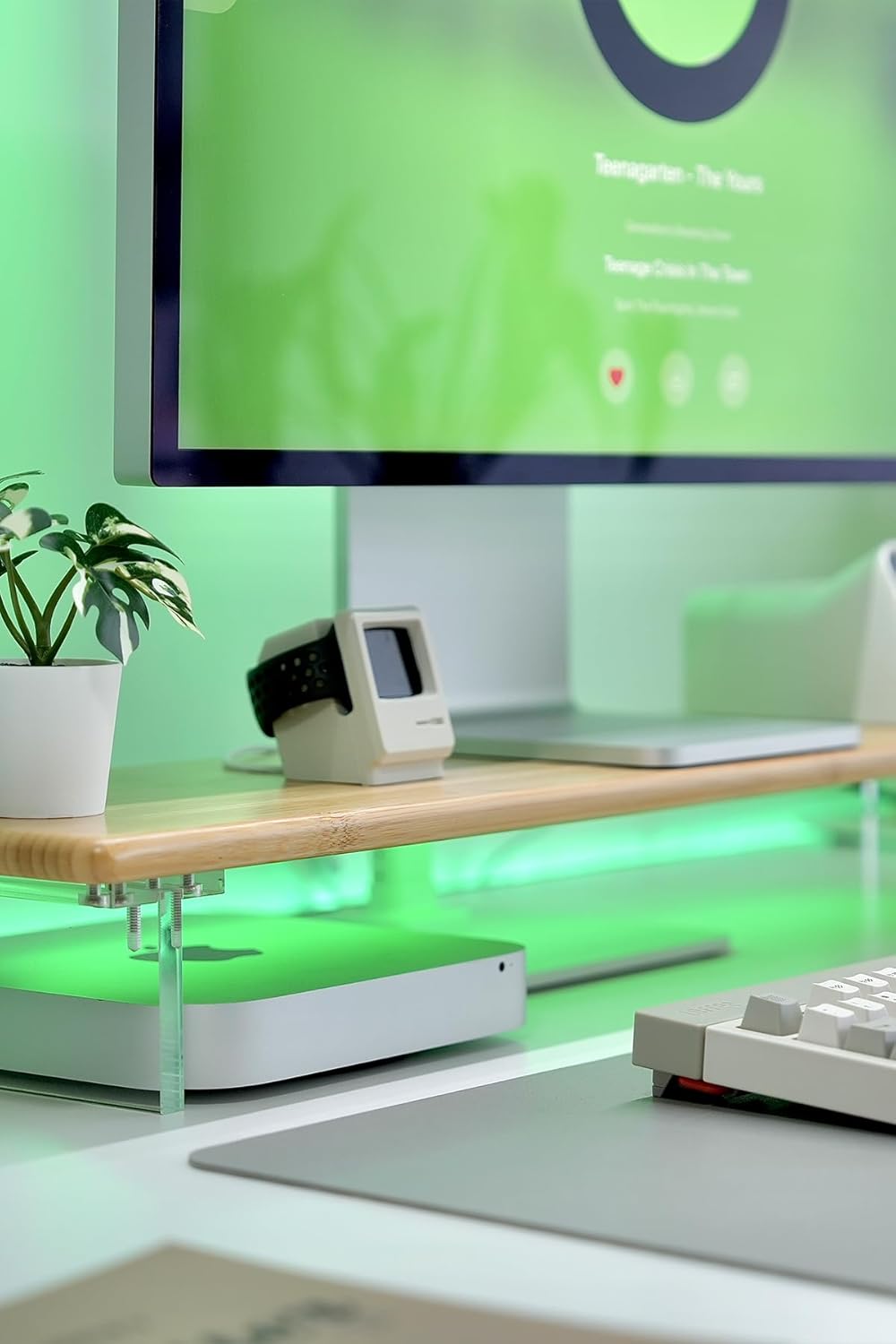 Bamboo Monitor Stand Riser with RGB Lights,31.5 Inches Desktop Shelf with Acrylic Legs Supports for Desk, PC Computer Monitor, Laptops, Printer, Speakers (Natural)