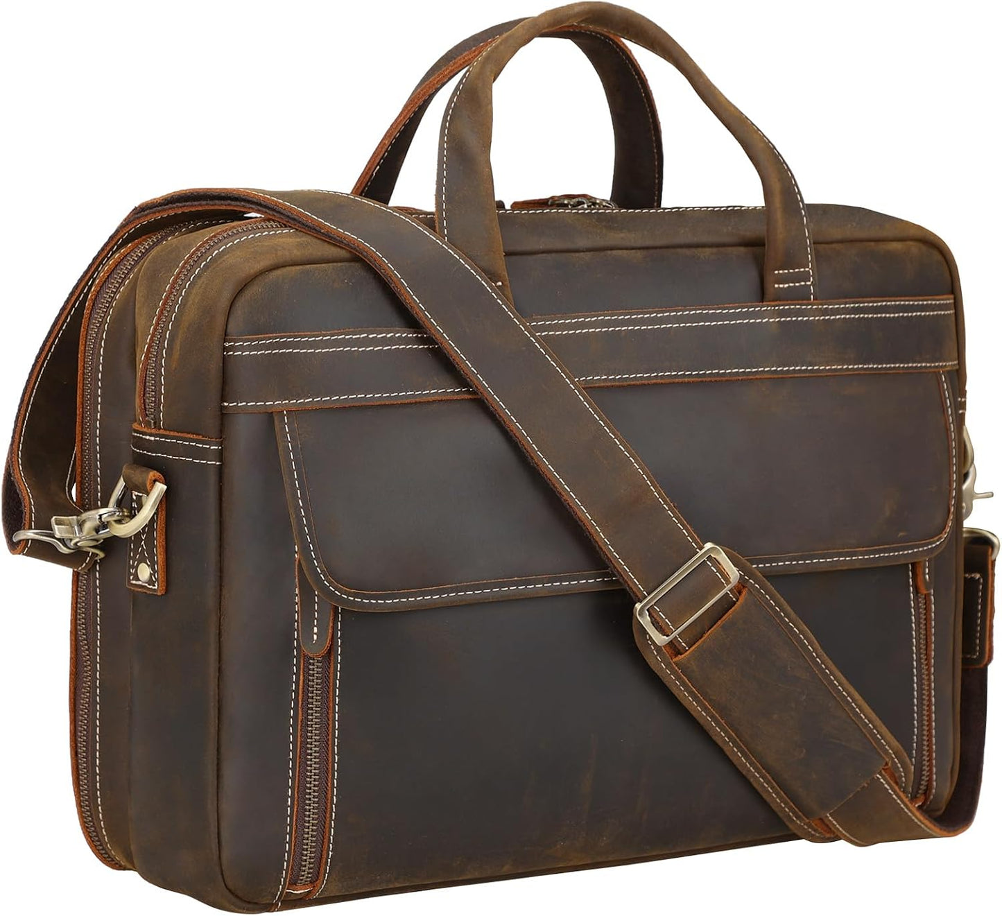 Masa Kawa Leather Briefcase for Men 15.6", 17" Laptop Computer Case Business Travel Work Messenger Cross Body Shoulder Bag