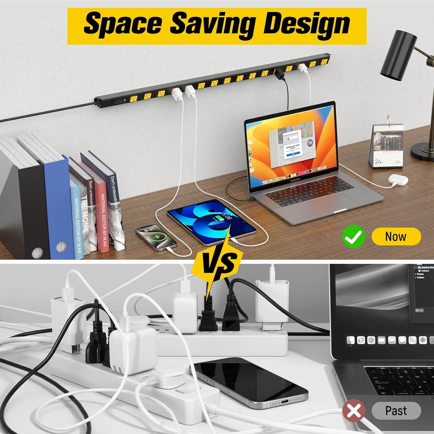 HHSOET 16 Outlet Long Power Strip, 4FT Heavy Duty Power Strip with 4800J Surge Protection, 20a Mountable Wide-Spaced Outlets for Home, Office, Garage & Workshop - ETL Certified