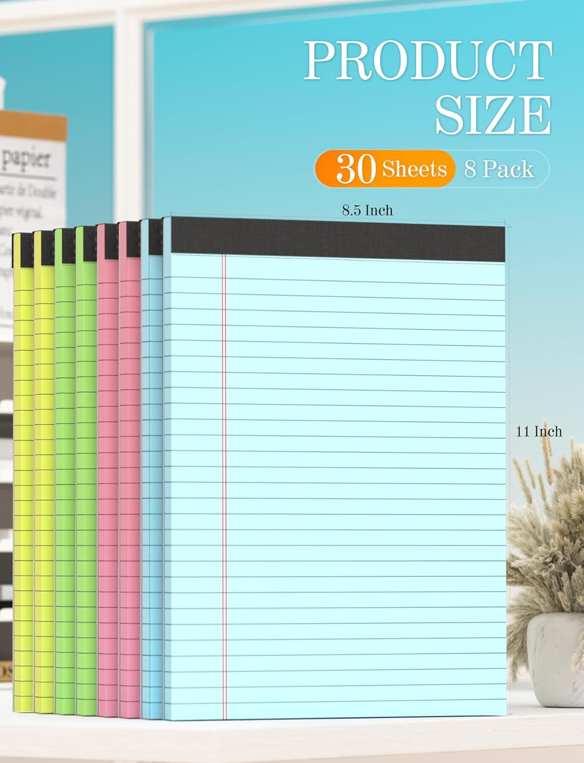 Legal Pads 8.5 x 11 Colored, 8 Pack Legal Notepads 8.5 x 11, Colored Note Pads 8.5 x 11 Writing Pad, Pink Notebook Paper 8.5 x 11, Lined Paper Tablets 8.5 x 11 Pads of Paper, Wide Ruled, 30 Sheets/Pad