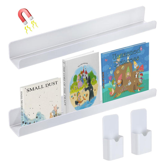 2 Set Acrylic Magnetic Book Shelf & Pen Holder for Whiteboard, 8.8Lbs Bearing Magnetic Books Display Holder for Teacher Classroom Office, White