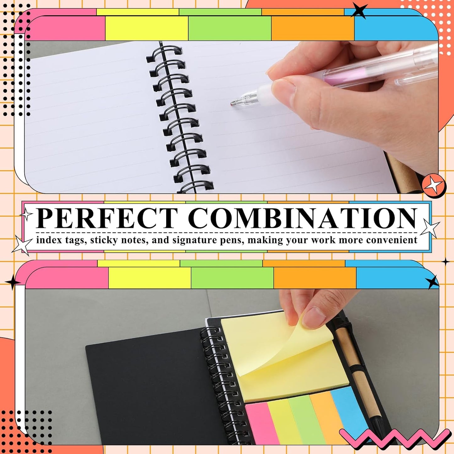 Qilery 50 Pack Lined Spiral Notebook Small Notepad and Pen Set Steno Pads Lined Notepad Black Pocket Notebook for Business Office School Supplies