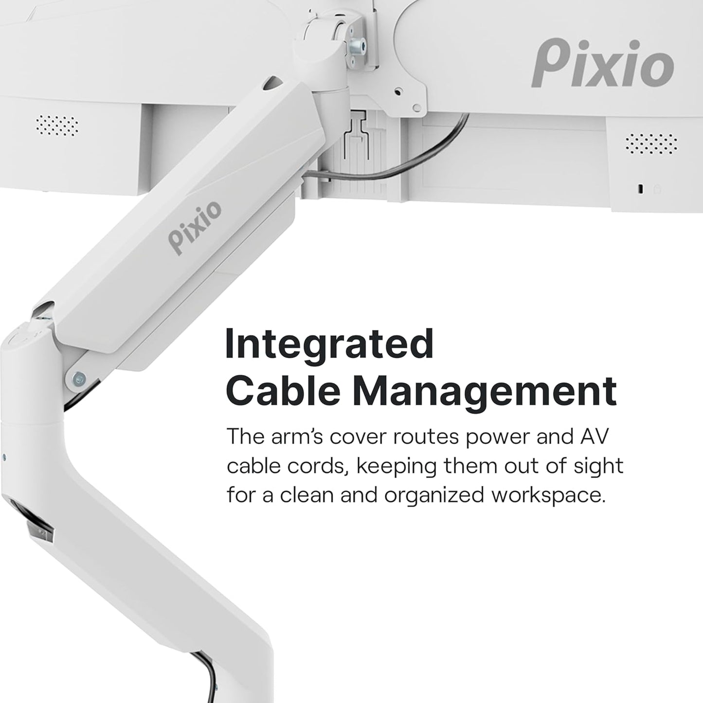 Pixio PS2S White Ultrawide Heavy-Duty Premium Single Monitor Arm Stand Desk Mount - Fits up to 49 inches Monitors, Weights up to 39lbs Flat / 31lbs Curved, Compatible with VESA 75x75 100x100mm
