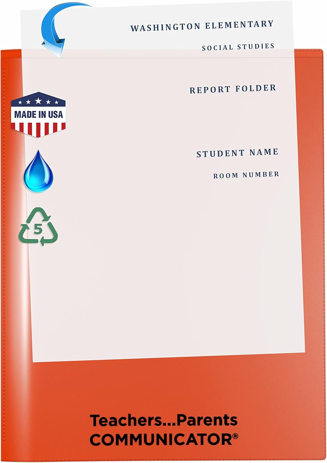 Nicky's Folder® English Communicator, Parent-Teacher Folder, Patented Tear-Resistant, Flexible Plastic, 2 Inside Pockets, 2 Exterior Sleeves, Letter Size Paper, Single Color (24 Pack) (Orange)