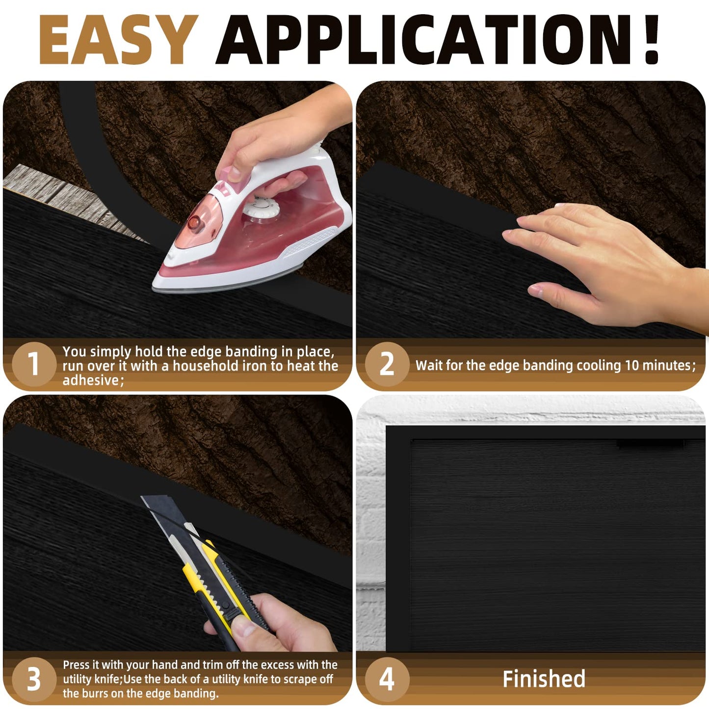 GSCIT Club Black Edge Banding, 3/4 inch x 25ft Melamine Edge Banding with Hot Melt Adhesive Pre-glued Edge Banding Flexible Edging for Plywood Cabinet Furniture