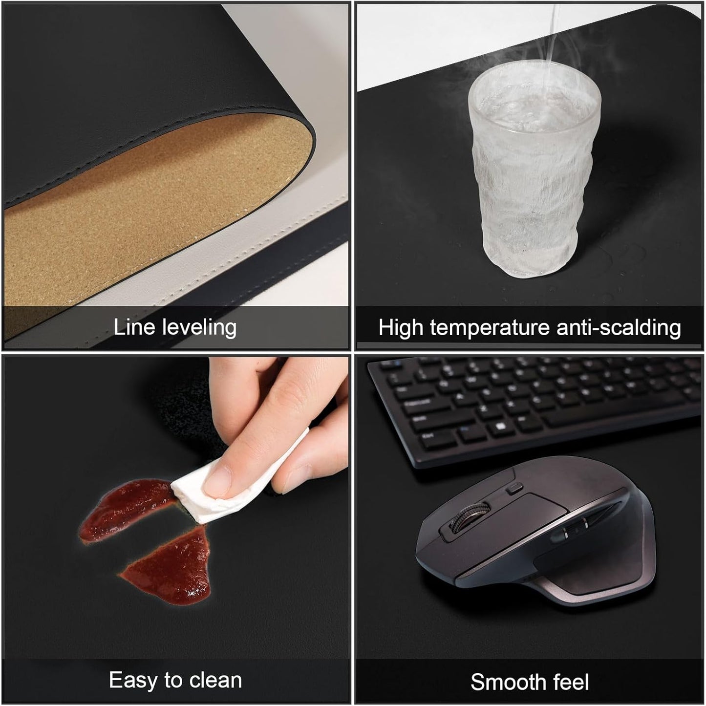 DAWNTREES Dual Sided Desk Mat,Leather Desk Pad,Black Cork Desk Mat Protector,with PU Leather Valet Tray Organizer,Large Mouse Pad,Desk Writing Pad for Office and Home(31.5"x15.8")