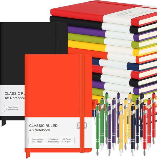15 Pack Journal Notebook Bulk A5 Hardcover Notebook Classic Journal Set with Pen Holder with 15 Pcs Pens for School Business Work Travel Writing (Multicolor)