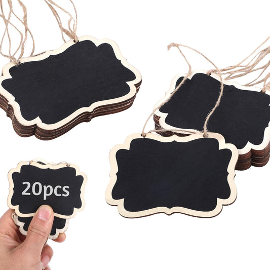 20Pcs Mini Chalkboard Signs,Chalkboard Tags with String,Hanging Small Chalkboard Sign,Wooden Erasable Price Message Tags Blackboard,Double-Sided Hanging Food Labels for Party Buffet