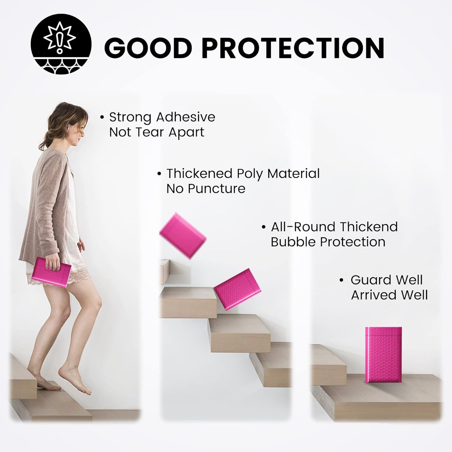 Fuxury Bubble Mailers 4x8" 100 Pack Pink Bubble Mailers Usable Size 4x7” Small Padded Envelopes Waterproof Mailing Envelopes Bubble Padded