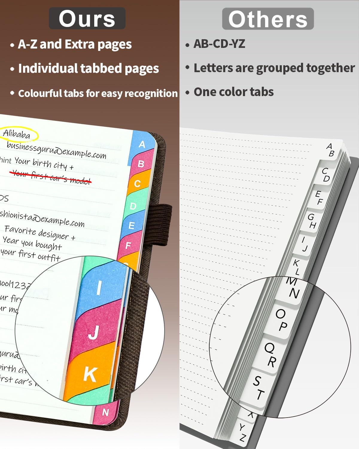 Password Keeper Book with Colorful Alphabetical Tabs, Hardcover Password Log-book for Internet Password and Website Address, 4.1 x6.2 ''Password Notebook for Office (Chocolate, Small)