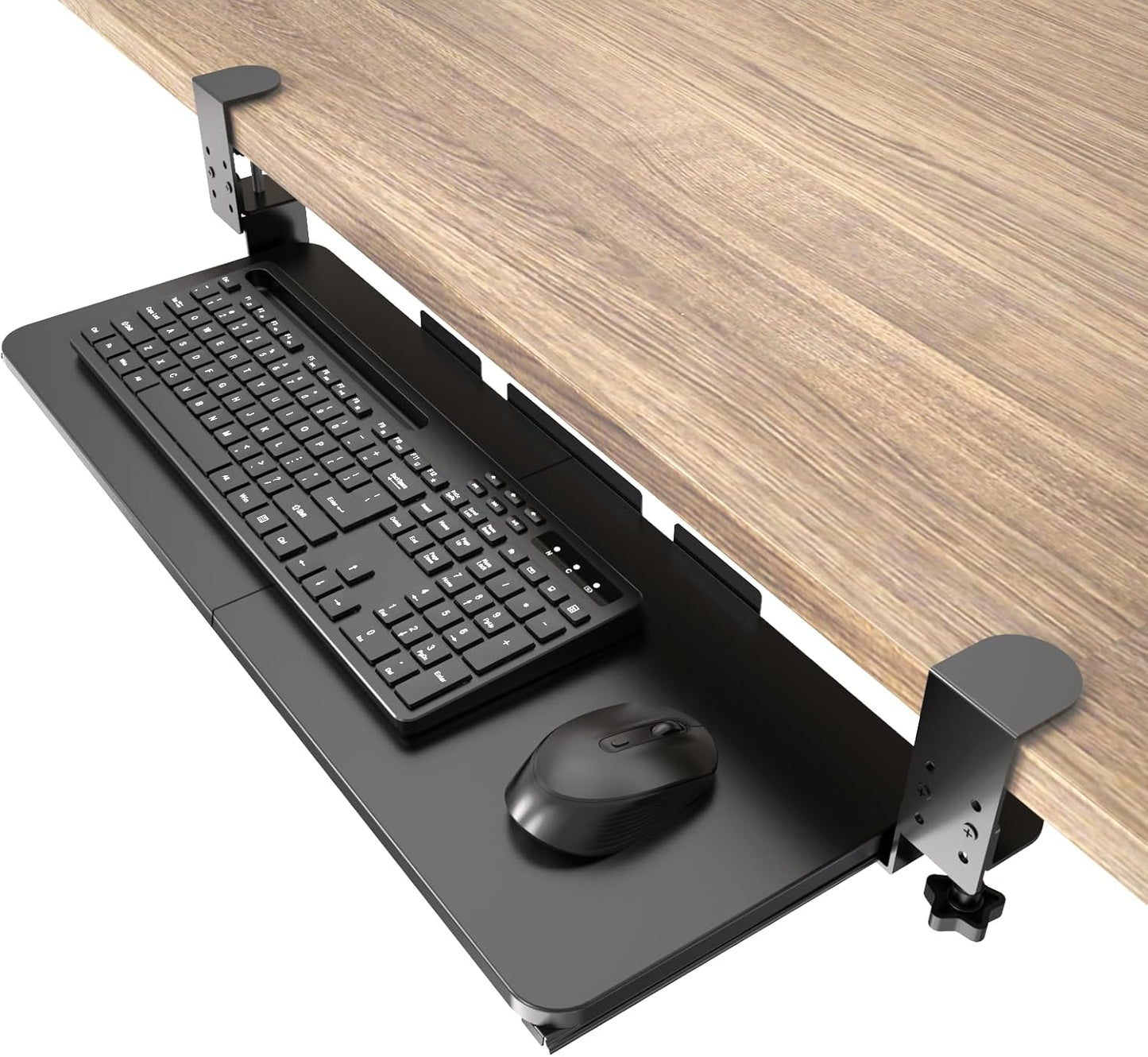 Ergonomic Keyboard Tray Under Desk Pull Out with Adjustable C-Clamp Mount, Slide-Out Computer Keyboard and Mouse Platform Drawer for Office and Home Typing (Black)