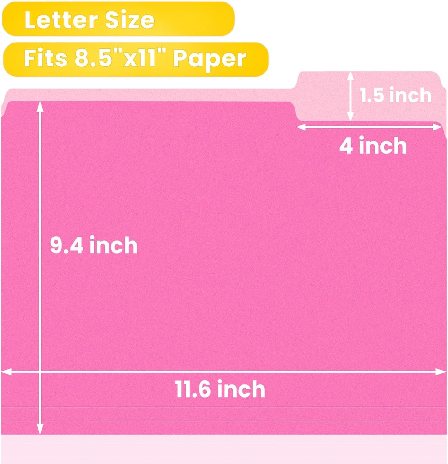SUNEE File Folders, 100 Pack Manilla Folders 8.5 x 11, Colored File Folders Home Office School Supplies for Documents Files Paper, Neon Pink