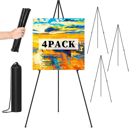 Easel Stand for Sign, 63" Portable Easels Stand for Display, Lightweight Adjustable Tripod Art Easel Stand for Wedding Sign, Black Metal Painting Easel with Portable Bags (4 Pack)