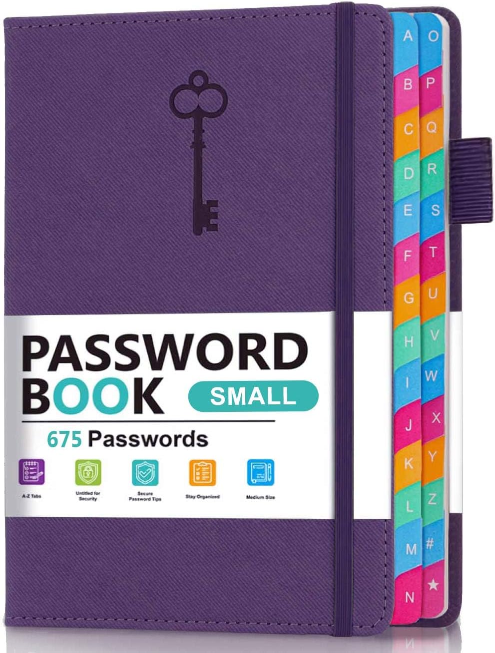 Password Keeper Book with Colorful Alphabetical Tabs, Hardcover Password Log-book for Internet Password and Website Address, 4.1'' x 6.2'' Password Notebook for Home Office (Royal Purple, Small (4.1 x 6.2 Inch))