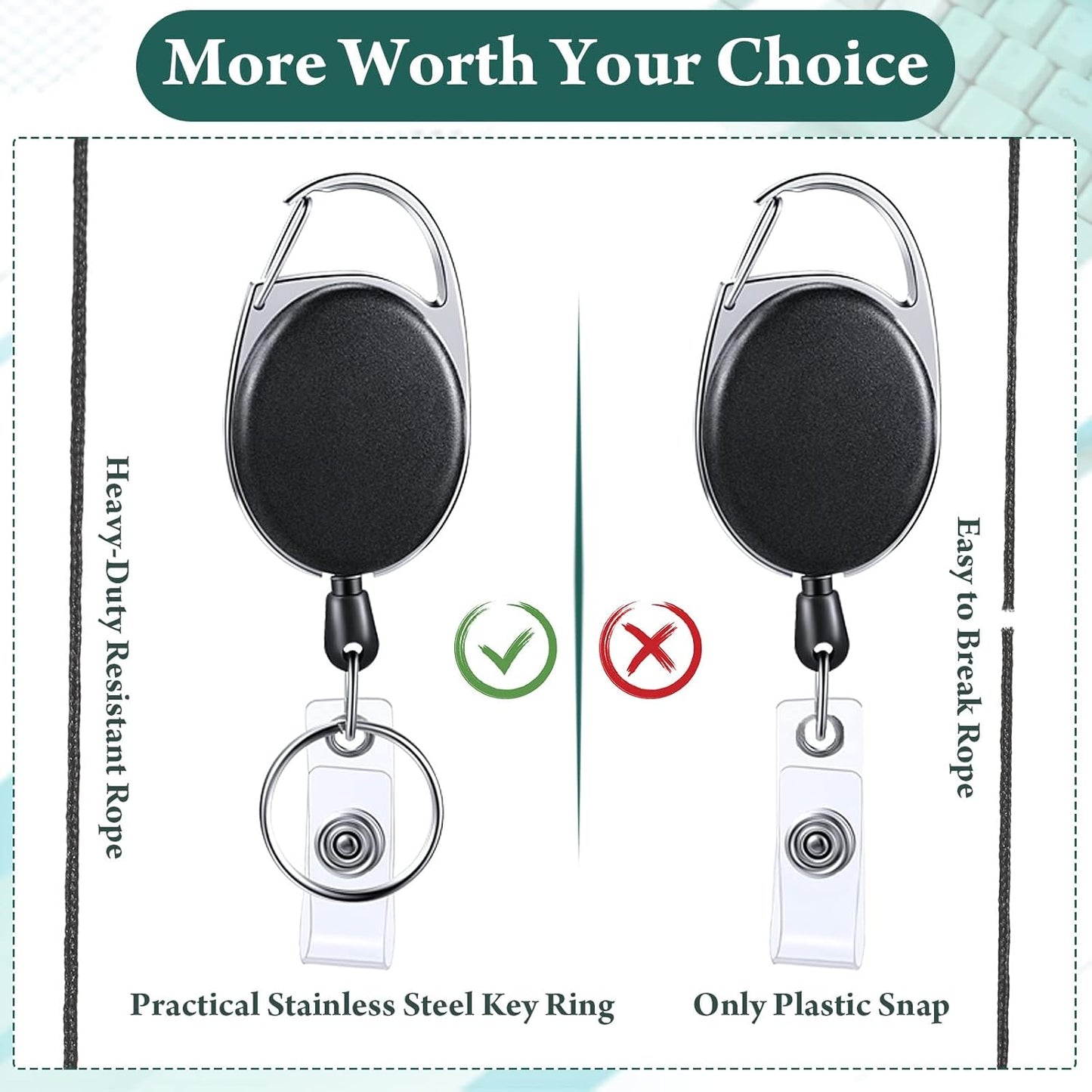 Honoson 50 Pcs Heavy Duty Retractable Badge Reels Batch ID Badge Holder Retractable Clip Bulk Key Holder with Ring for Office Worker Employee, Doctor Nurse Gifts (Black)