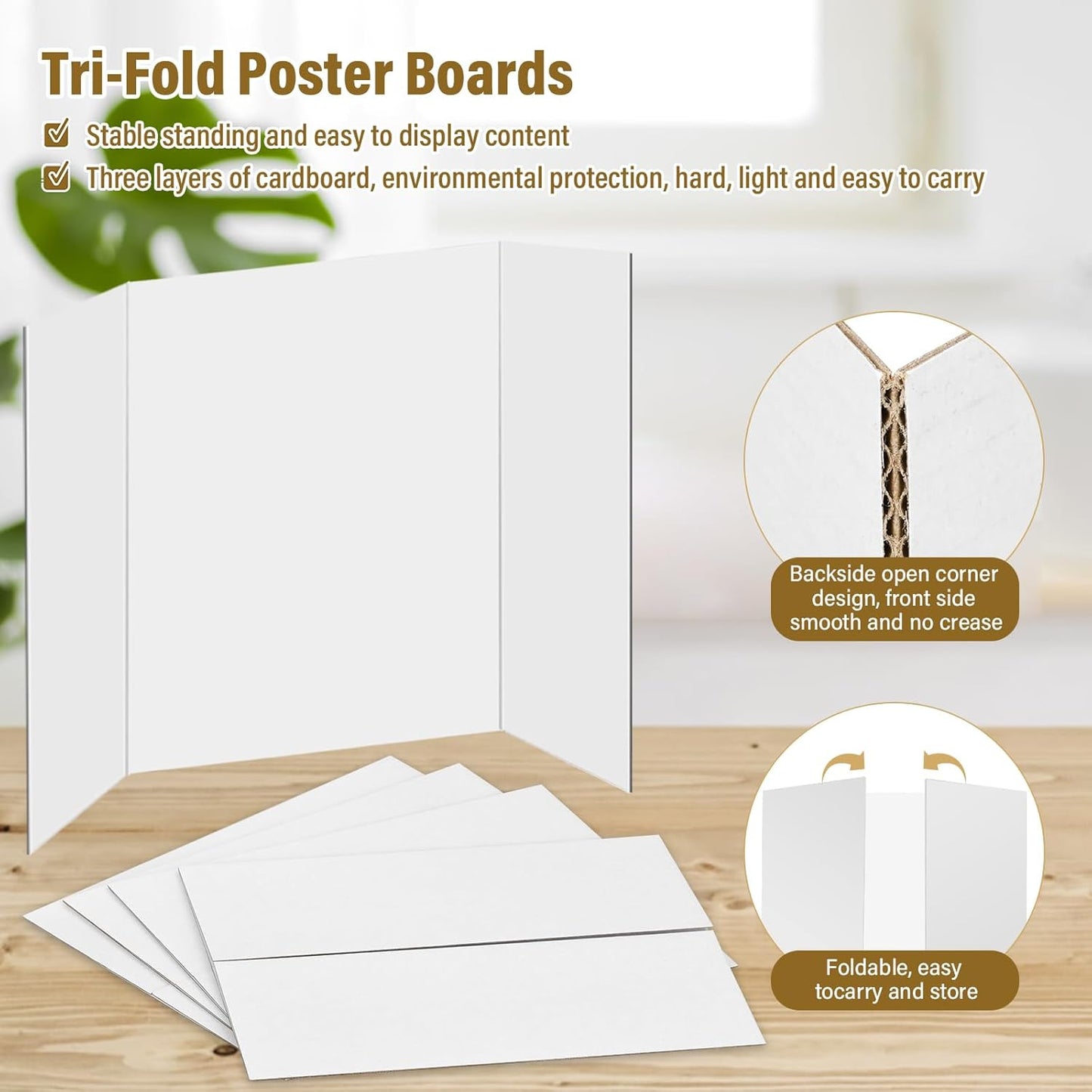 12 Pcs Trifold Poster, 21.5x14 Inches Small White Poster Comes with Sticky Accessories, Corrugated Presentation Display Board for School Projects, Business Presentations