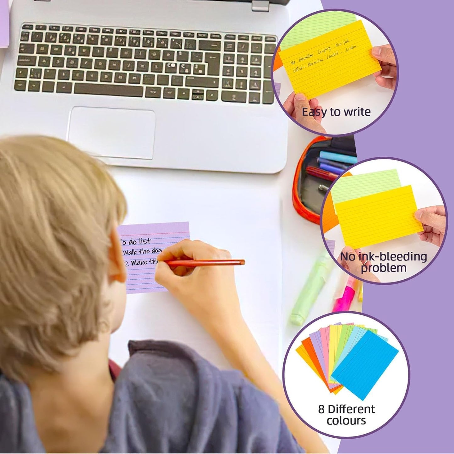 Koogel Index Cards 3x5, Colored Index Cards for Back to School, Heavy Weight Flash Ruled Note Card for Studying School Supplies College Office Home Note Taking, 34 Pack of 8, 272 Count, 8 Colors