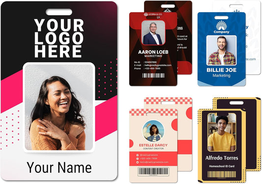 Custom Id Badge Custom Id Card Identification Badges Customizable Personalized Name Badge Customize Name Tag Photo Logo Employee Work Office Volunteer Customized Personal (Vertical-2)
