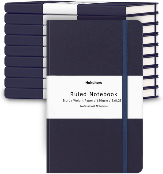 Huhuhero Lind Notebook Journals for Writing, 120Gsm Premium Thick Paper Hardcover Notebooks for Work, Business, Note Taking, Office School Supplies 5"×8.25" (10, Navy Blue)