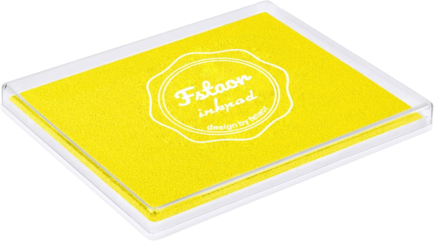 Fstaor Permanent Large Yellow Ink Pad for Rubber Stamps, 5x4 inch Stamp Pads for Kids Paper Wood Fabric (Yellow)