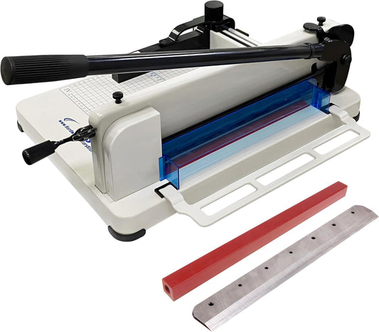 HFS(R) Heavy Duty Guillotine Paper Cutter Bundle - A4, 12'' Blade, 400 Sheet Capacity, Solid Steel Construction with Replacement Cutting Stick