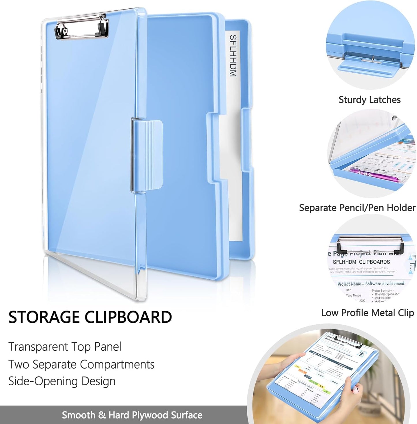 Clipboard with Storage,Heavy Duty Clip Boards 8.5x11 with 2 Storage Case,Clear Visible Top Panel Storage Clipboard,Side Opening Clip Boards,Nursing Clipboard Folder Case for Office Supplies-Aqua Blue