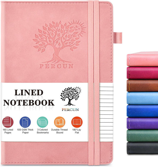 Lined Journal Notebook for Men & Women, 160 Pages College Ruled Journal for Writing, A5 Hardcover Leather Notebooks for Work, School, Business, Travel, Daily Diary 5.9" x 8.5" - Pink