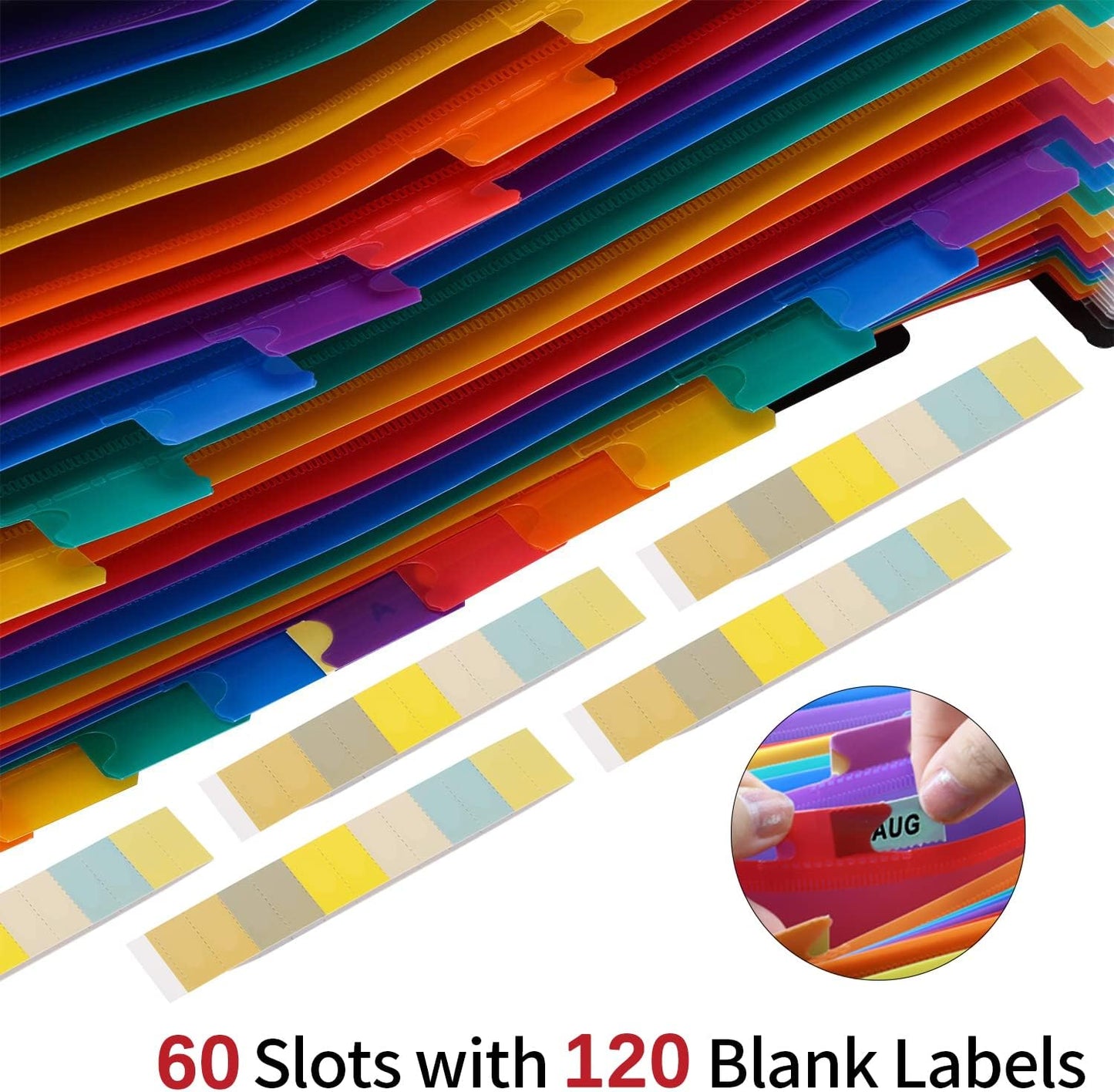 AFMAT Accordian File Organizer, 60 Pockets Large Expanding File Folder Organizer with Blank Labels, Letter/A4 Size Accordion Files Organizers Expandable for Receipt, Bill, Tax, Legal, Paper Filing