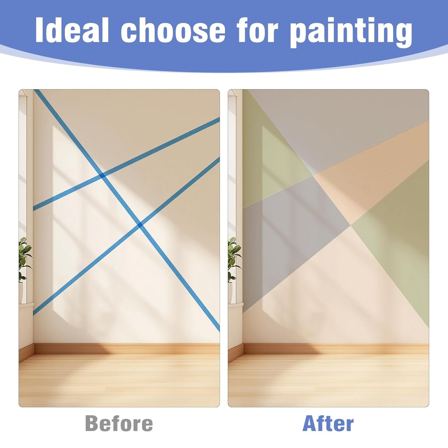 2 Rolls Painters Tape 2Inch ×55 Yard Blue Painters Tape Multi-Purpose Blue Masking Tape, Sharp Line Masking Tape for Wall Painting Edge Treatment Labeling Automotive, Home Use