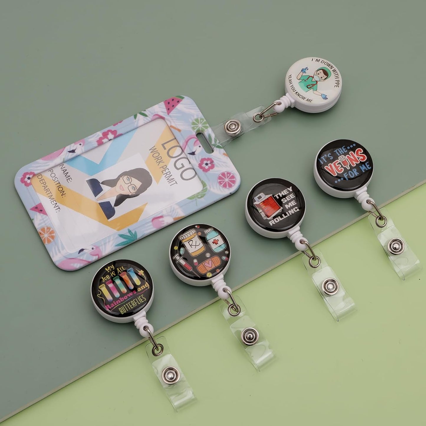 15 Pcs Badge Reels Retractable Badge Holders,Id Badge Holder Retractable Clip,Nurse Badge Reel Accessories for Work,Cute Badge Reel,Nursing Student Must Haves Perfect for School Office Men Women