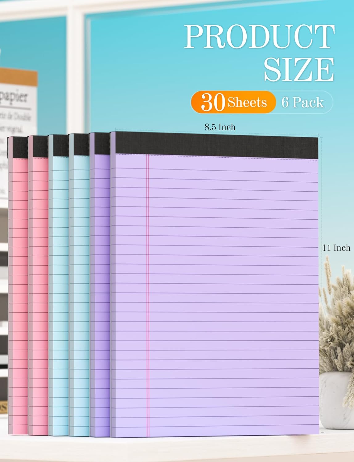 Legal Pads 8.5 x 11 Colored Note Pads 8.5 x 11 Note Paper, 6 Pack Purple Paper Pads 8.5 x 11 Wide Ruled Notepads, Colored Legal Pads 8-1/2 x 11 Writing Pad, Pink Notebook Paper 8.5 x 11, 30 Sheets/Pad