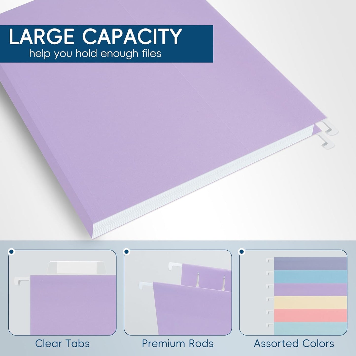 Hanging File Folders, 25 Pack Letter Size File Folders with 1/5-cut Tabs, Office Essentials for Filing Cabinet & Desk Storage