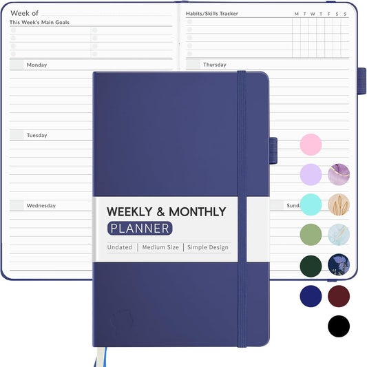 Undated Weekly Planner for 2025, Forvencer Simplified Weekly & Monthly Calendar Planner, Cute Daily Organizer Notebook, Agenda Journal to Track Goals & Tasks, Start Anytime, A5 Size, Navy Blue